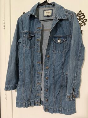 Forever 21 Light Wash Blue Long Denim Jacket